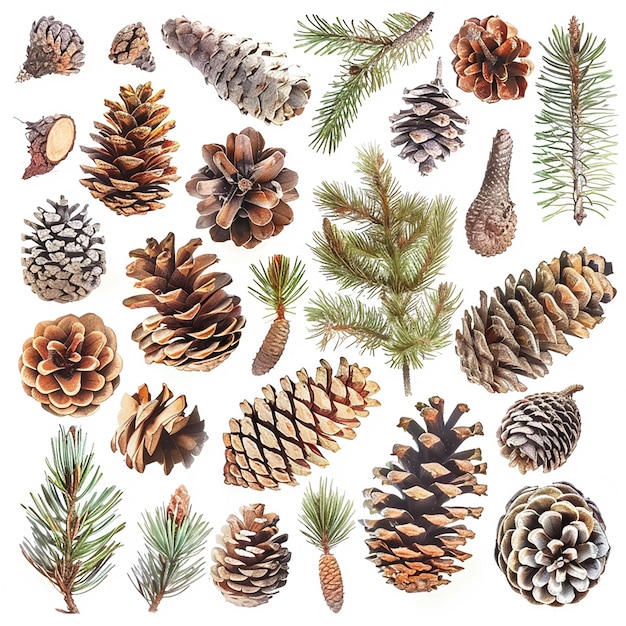 pinecones botanical elements isolated on white background