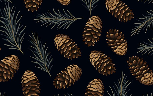 Pines cones seamless repeat pattern white background