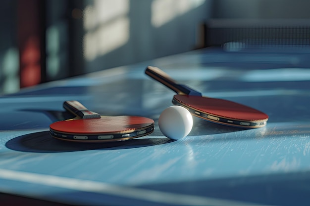 Ping Pong Rackets and Balls on a Blue Table