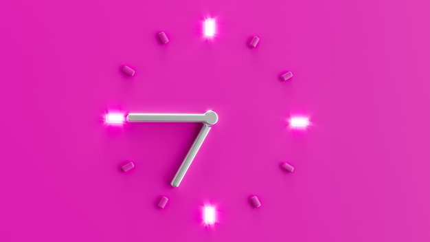 Pink 3d Clock Time 15 minutes to 8 o clock pm am 7 45 Silver needle backlit dial light 3d