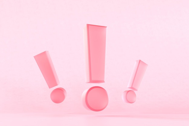 Pink 3D exclamation marks levitating