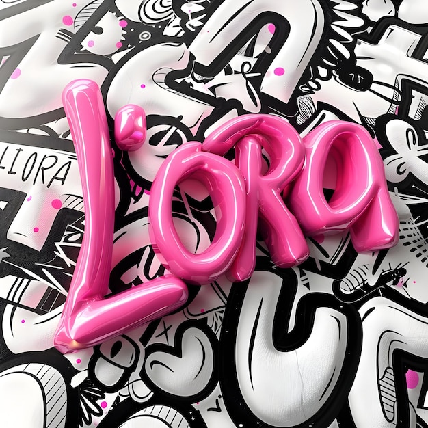 Photo pink 3d graffiti art with word lora illustration