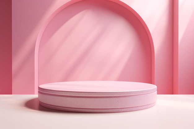 Pink 3D Podium Background Pink Podium Background 3D Podium Background Podium Background for Products Display Geometric Platform Stage Pedestal AI Generative