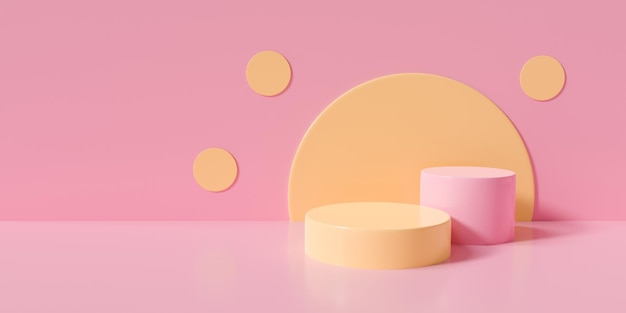 Pink 3d rendering of pedestal winner podium on pastel background abstract.