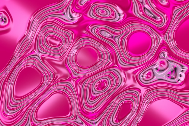 Pink abstract liquid reflective wave surface. Waves and ripples of ultraviolet lines. 3d illustration