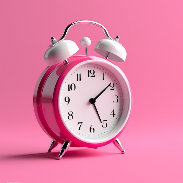 A pink alarm clock on a pink background generative ai image