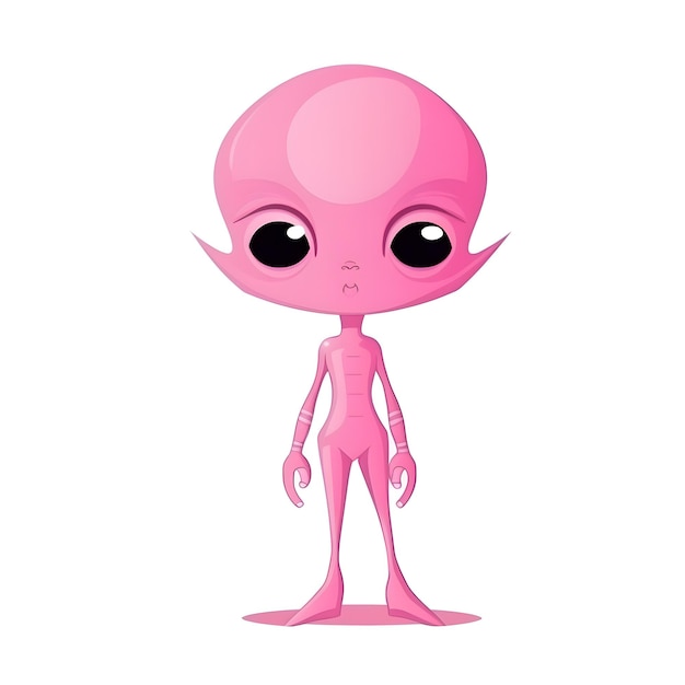 A pink alien with a pink body on white background