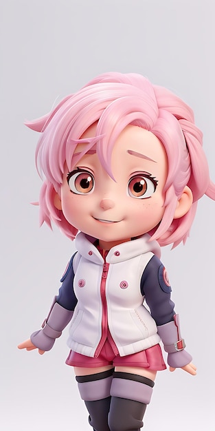 a pink anime character with pink hair and a pink sweater