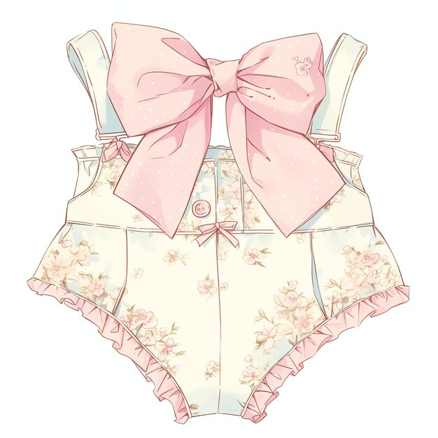 pink anime watercolor cute overalls