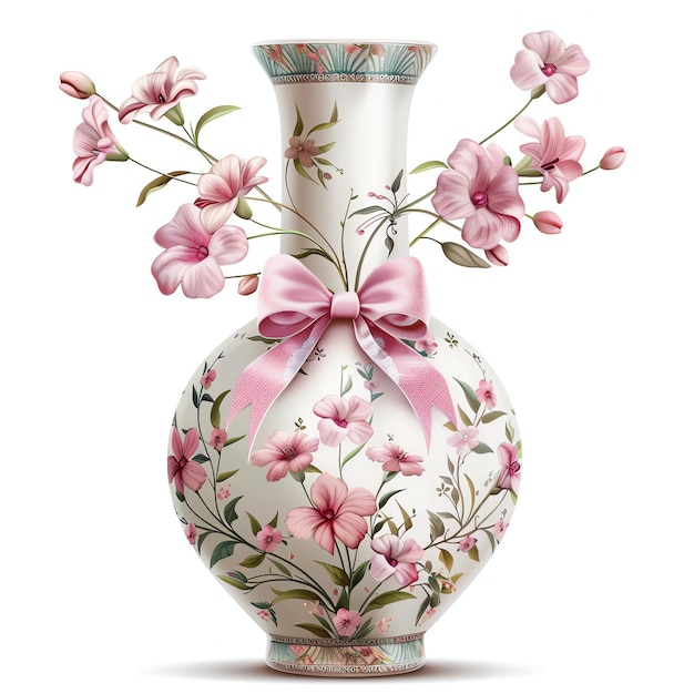 Photo pink anime watercolor vase with flowers