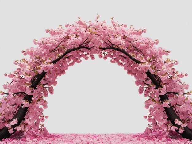 Photo a pink arch with flowers on it and a frame that says cherry blossom