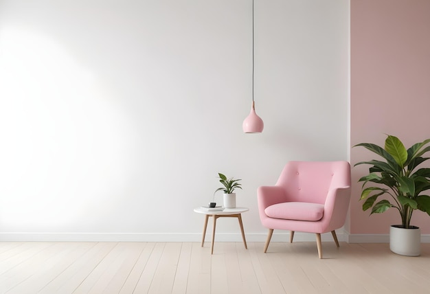 Pink armchair in white living room