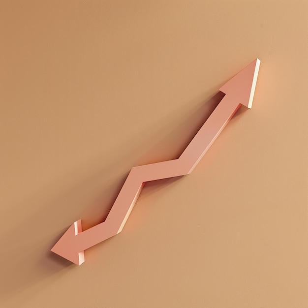 Photo a pink arrow pointing up on a gold colored wall