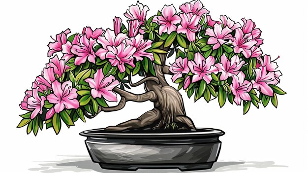 Photo pink azalea bonsai tree japanese garden art