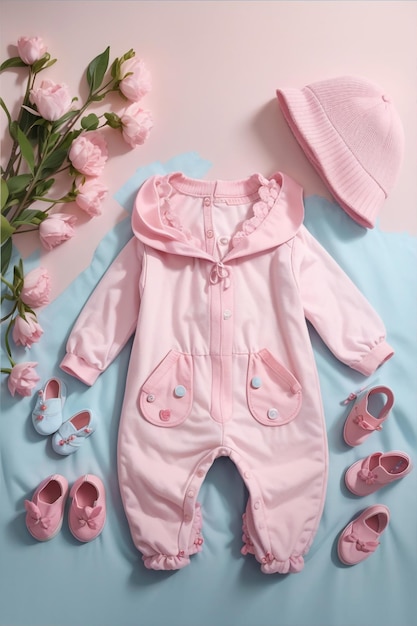 Pink Baby Girl Romper on Pastel Background