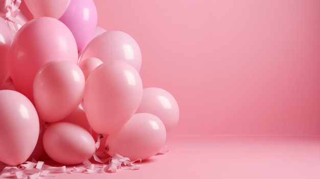 Pink backdrop with pink balloons with blank space AI generative