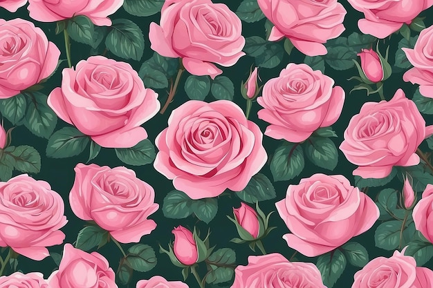 Pink Background Rose Flower Seamless Pattern