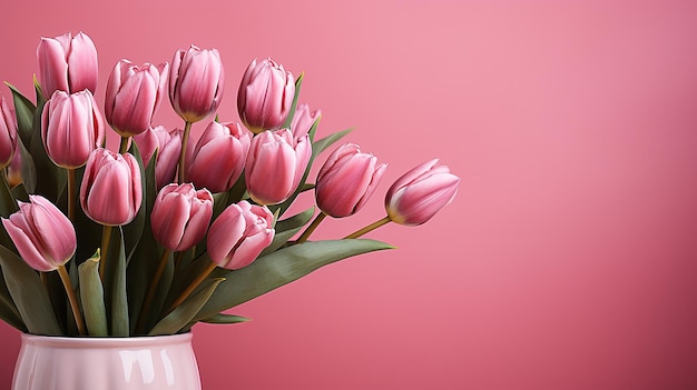 pink background and tulips