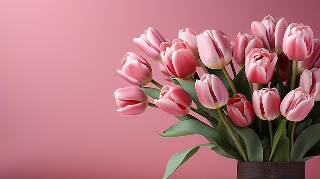 pink background and tulips