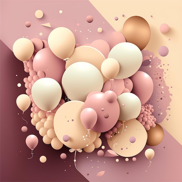 Pink background with balloons abstract party in pastel colors