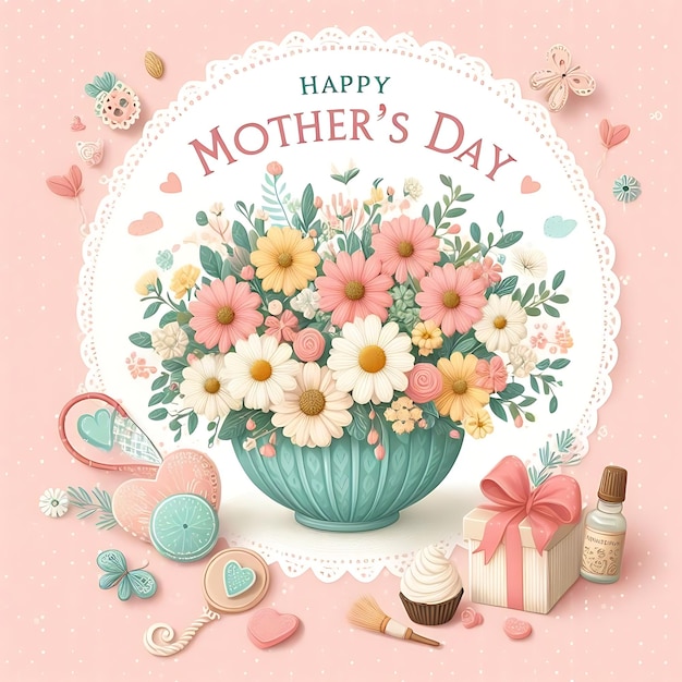 a pink background with a bouquet of flowers and a pink background with a pink border