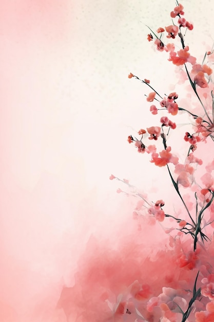 Pink background with a branch of cherry blossoms