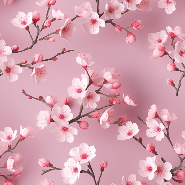 Pink background with a branch of cherry blossoms.