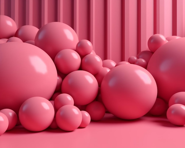 A pink background with a bunch of balls on it