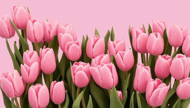 A pink background with a bunch of tulips