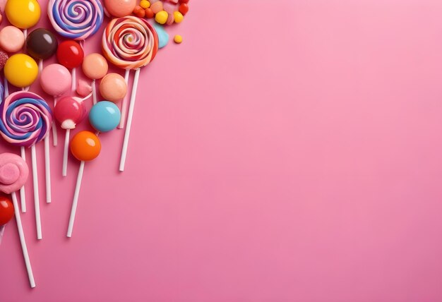 a pink background with candy candies on it