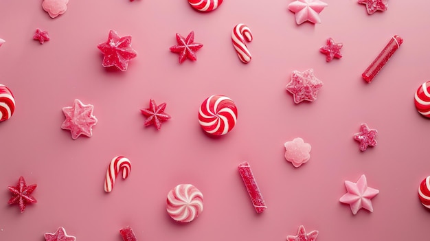 Photo a pink background with candy canes on it