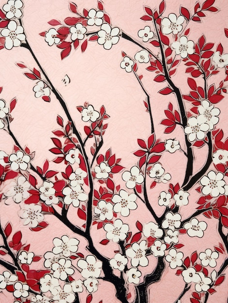 A pink background with a cherry blossom pattern.