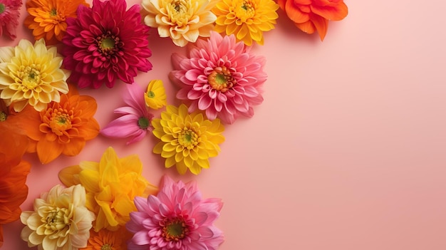 A pink background with colorful flowers on it