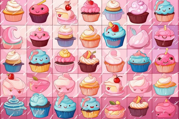 A pink background with cupcakes and a pink background with different cupcakes.