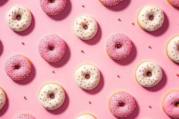 A pink background with donuts on it