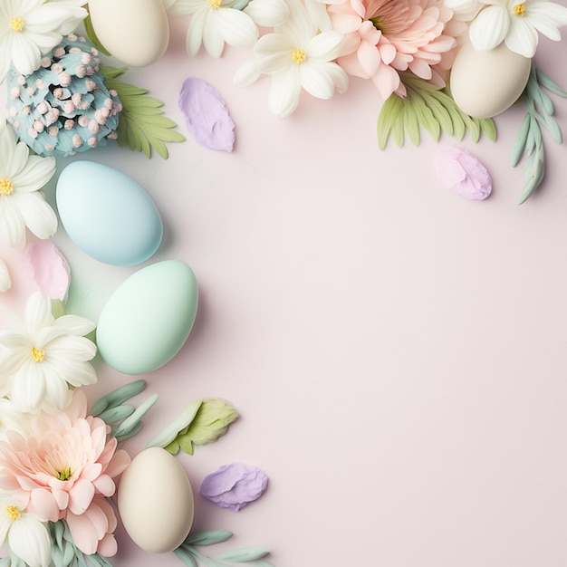 A pink background with eggs and flowers on it.