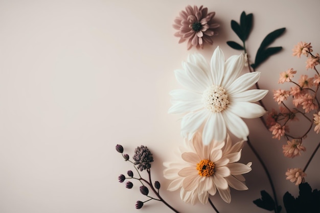 A pink background with flowers and leaves on it