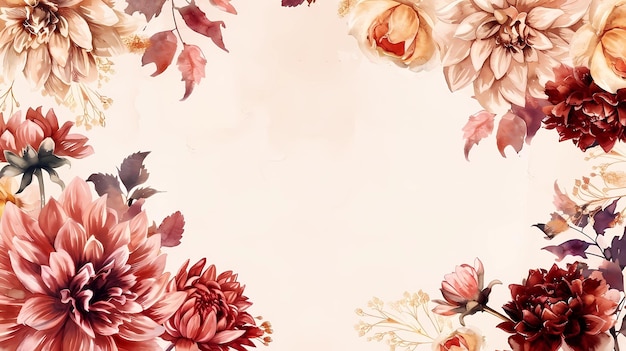 a pink background with flowers and leaves