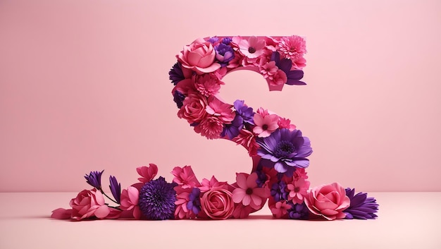 a pink background with flowers and the letter s