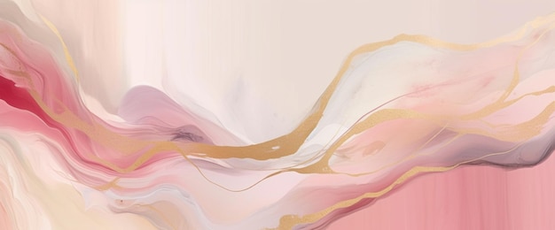 A pink background with a gold and pink swirls.