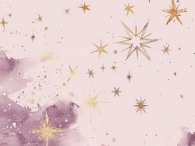 Photo a pink background with gold stars and snowflakes