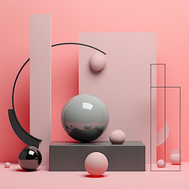 A pink background with gray objects and a round ball