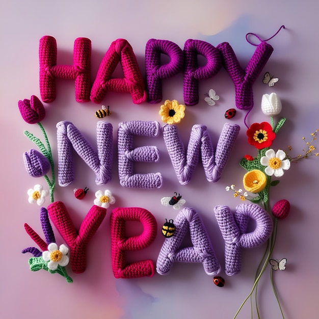 Photo a pink background with a happy new year text written in purple