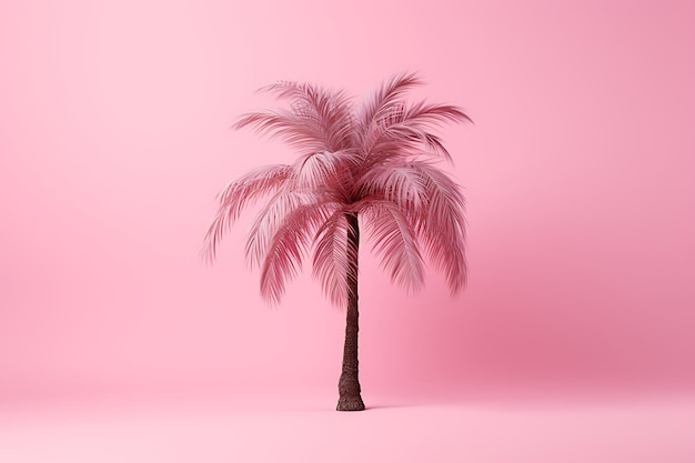 Photo pink background with palm tree