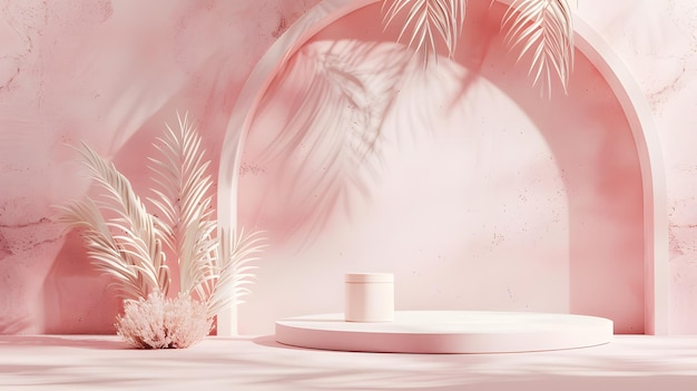 a pink background with palm trees and a placemat