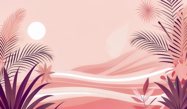 Photo a pink background with palm trees and the sun in the background