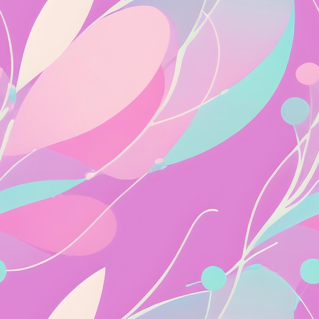 A pink background with a pattern of leaves and a blue and pink design.