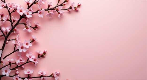 Photo a pink background with a picture of a cherry tree