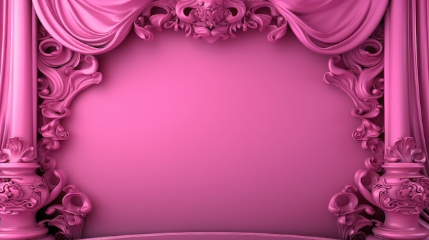 Pink background with a pink background and a frame with flowers