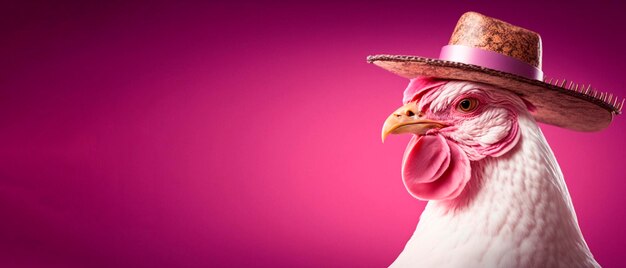 Pink background with a pink flamingo wearing a hat